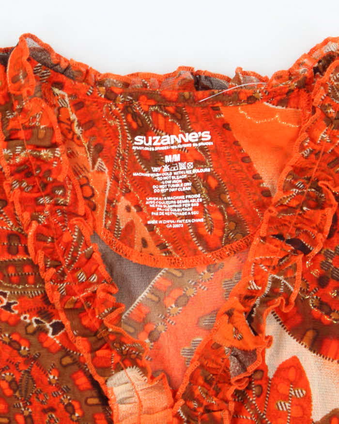 Vintage Y2k 00s Suzzane's Mesh Ruffle Top - M