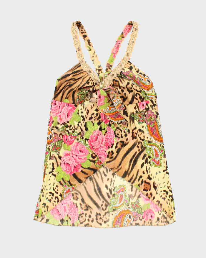 Vintage Y2k 00s Sequin Leopard Print Floral Cami - S