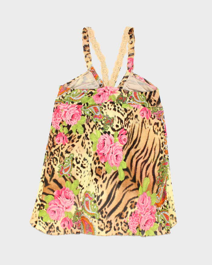 Vintage Y2k 00s Sequin Leopard Print Floral Cami - S