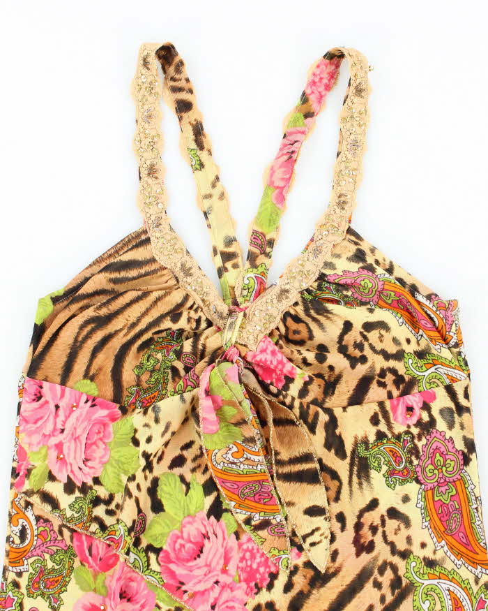 Vintage Y2k 00s Sequin Leopard Print Floral Cami - S
