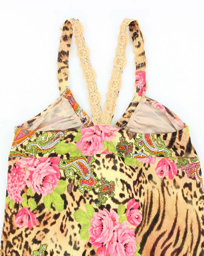 Vintage Y2k 00s Sequin Leopard Print Floral Cami - S