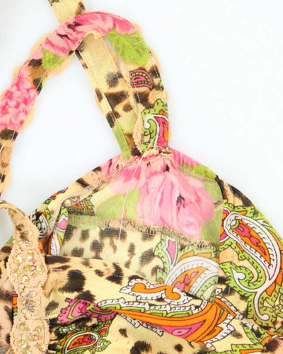 Vintage Y2k 00s Sequin Leopard Print Floral Cami - S