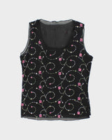 Vintage 90s Embroidered Double Mesh Top - M