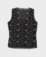 Vintage 90s Embroidered Double Mesh Top - M