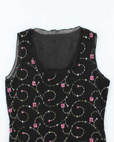 Vintage 90s Embroidered Double Mesh Top - M