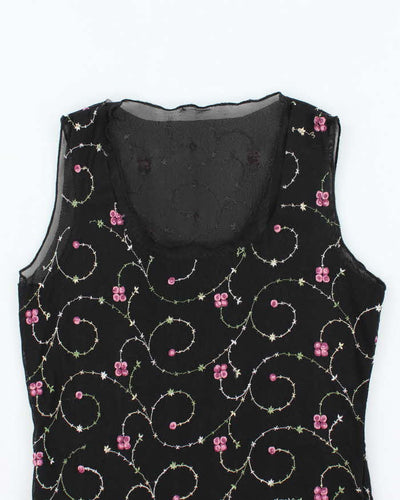 Vintage 90s Embroidered Double Mesh Top - M