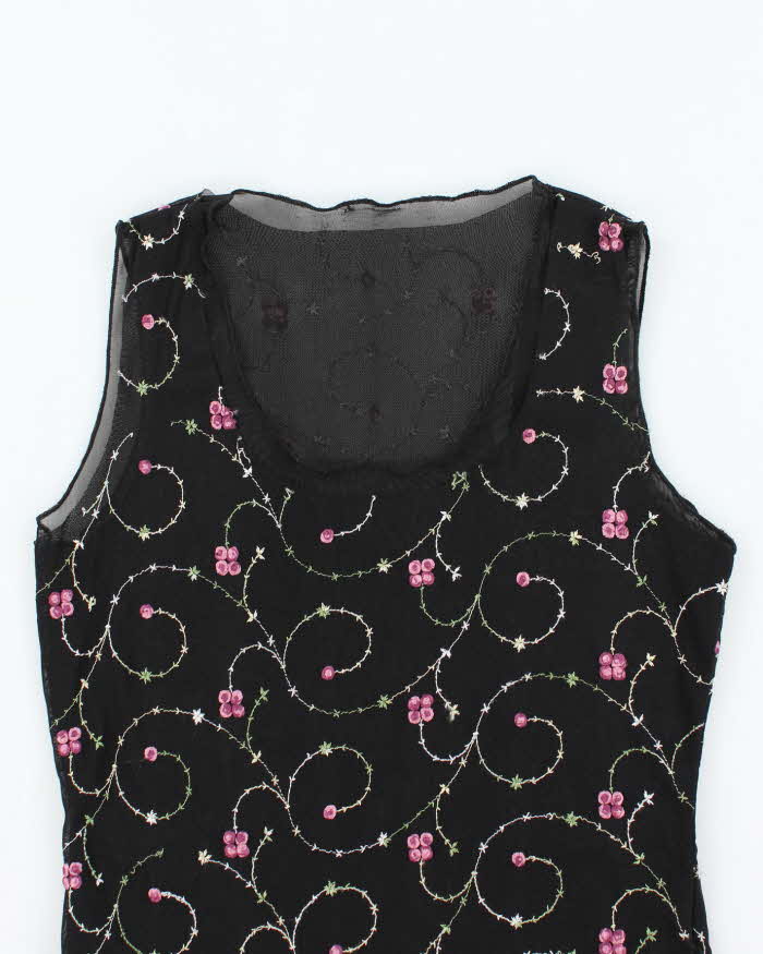 Vintage 90s Embroidered Double Mesh Top - M