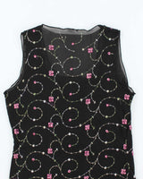 Vintage 90s Embroidered Double Mesh Top - M