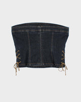 Vintage Y2k 00s Smartset Denim Lace Up Top - S