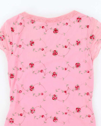Vintage Y2k 00s Suzy Embroidered Mesh Top - S