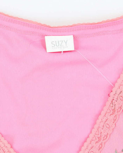 Vintage Y2k 00s Suzy Embroidered Mesh Top - S