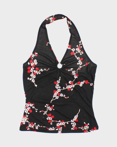 Vintage Y2k 00s O Ring Halter Neck Floral Top - M