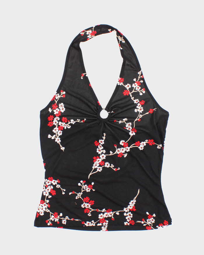 Vintage Y2k 00s O Ring Halter Neck Floral Top - M