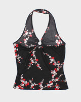 Vintage Y2k 00s O Ring Halter Neck Floral Top - M