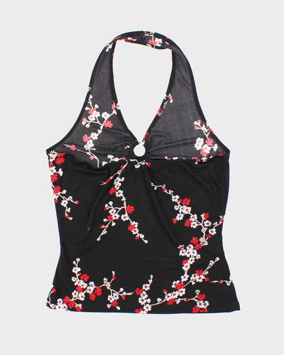Vintage Y2k 00s O Ring Halter Neck Floral Top - M