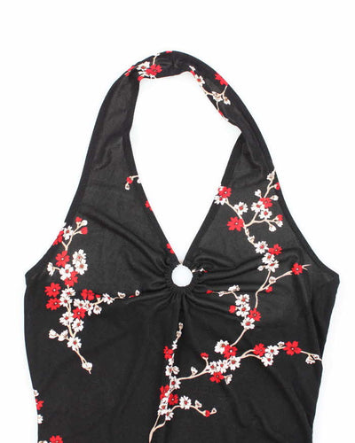 Vintage Y2k 00s O Ring Halter Neck Floral Top - M
