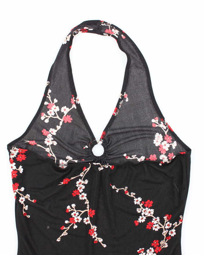 Vintage Y2k 00s O Ring Halter Neck Floral Top - M