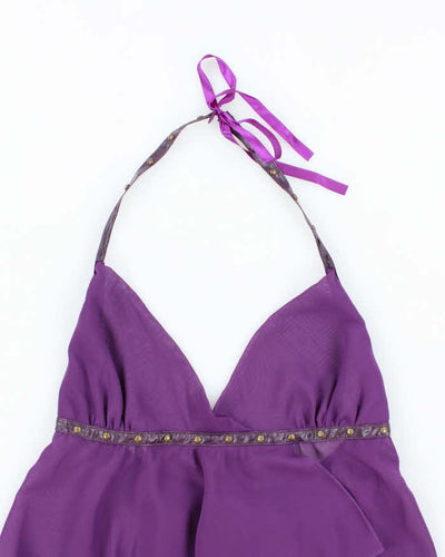 Vintage Y2k 00s Dreamgirl Mesh Studded Halter Neck Top - S