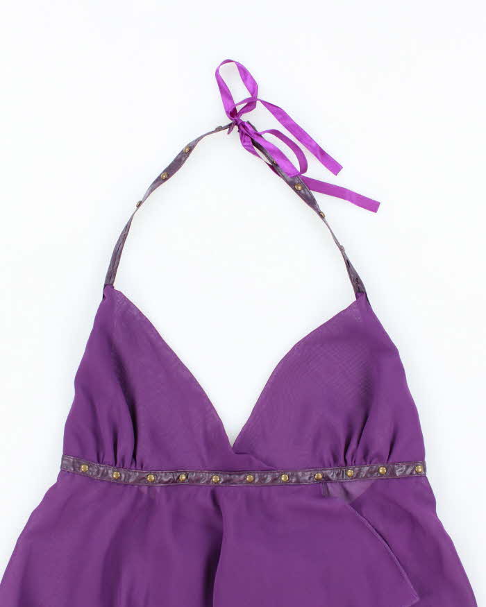 Vintage Y2k 00s Dreamgirl Mesh Studded Halter Neck Top - S