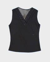 Vintage Y2k 00s Beaded Mesh Back Embroidered Top - S
