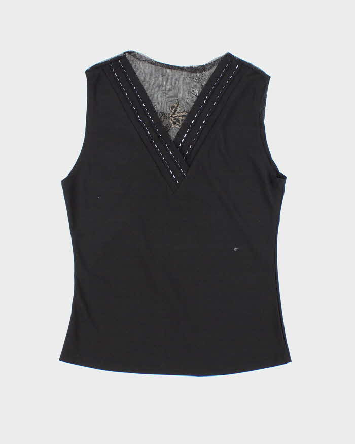 Vintage Y2k 00s Beaded Mesh Back Embroidered Top - S