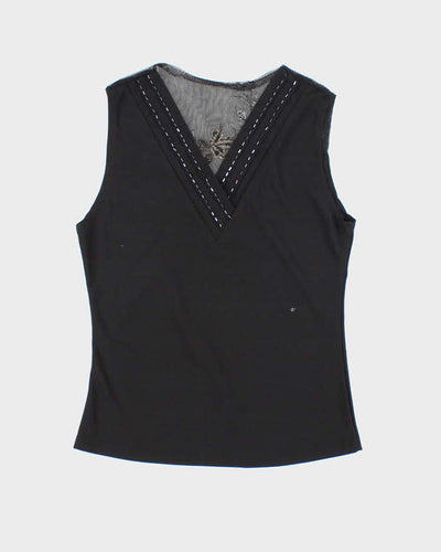 Vintage Y2k 00s Beaded Mesh Back Embroidered Top - S