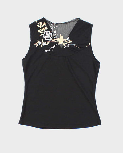 Vintage Y2k 00s Beaded Mesh Back Embroidered Top - S