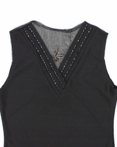 Vintage Y2k 00s Beaded Mesh Back Embroidered Top - S