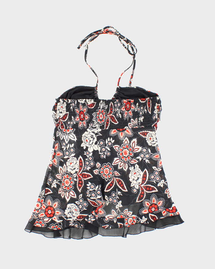 Vintage Y2k 00s Sheer Floral Ruffle Halter Neck Top - S