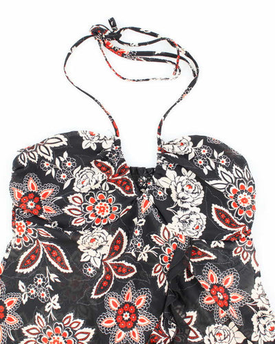 Vintage Y2k 00s Sheer Floral Ruffle Halter Neck Top - S