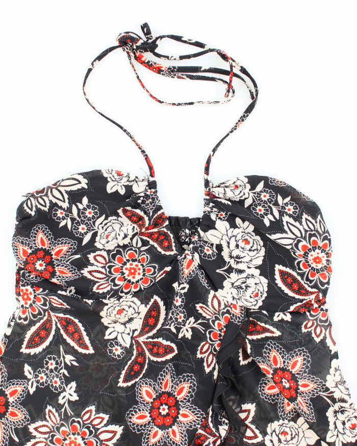 Vintage Y2k 00s Sheer Floral Ruffle Halter Neck Top - S