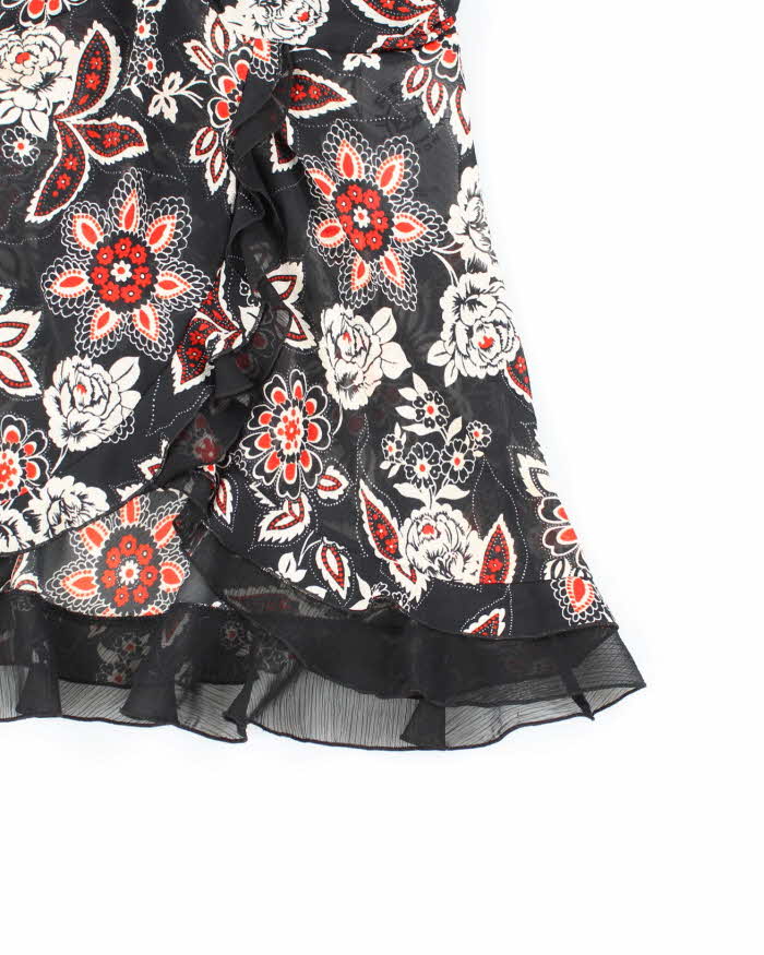 Vintage Y2k 00s Sheer Floral Ruffle Halter Neck Top - S