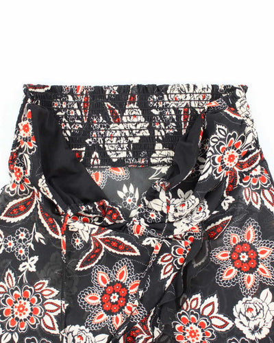 Vintage Y2k 00s Sheer Floral Ruffle Halter Neck Top - S