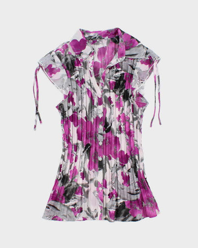 Vintage Y2k 00s Plisse Sheer Floral Blouse - S