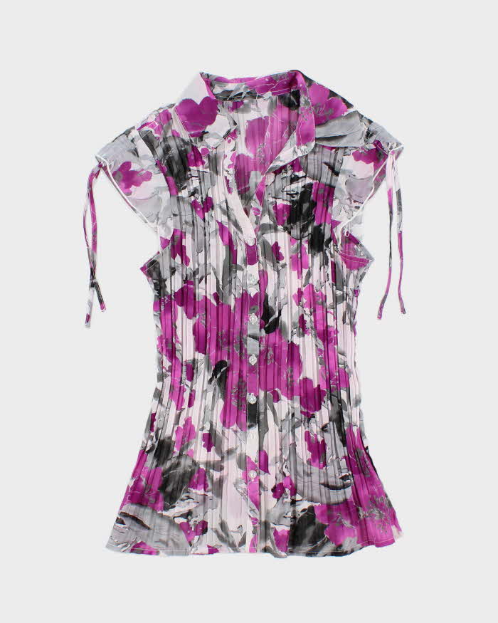 Vintage Y2k 00s Plisse Sheer Floral Blouse - S