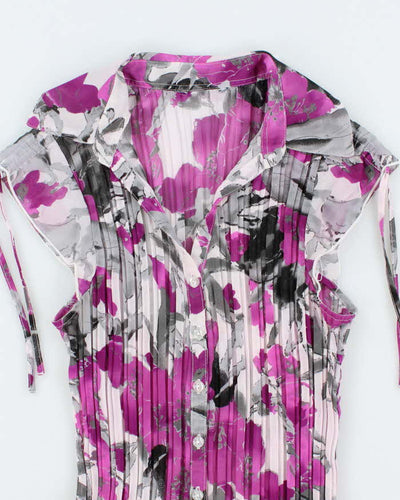 Vintage Y2k 00s Plisse Sheer Floral Blouse - S
