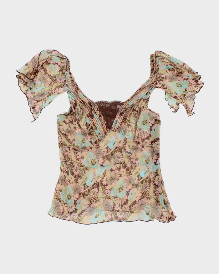Vintage Y2k 00s Silk Sheer Floral Top - S