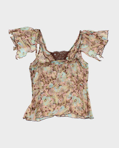 Vintage Y2k 00s Silk Sheer Floral Top - S
