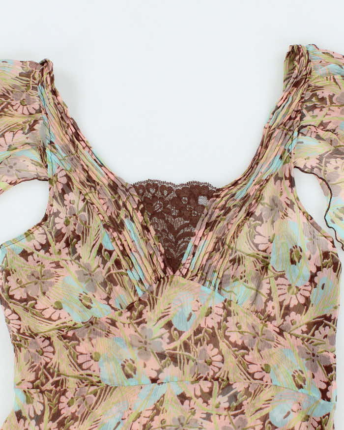 Vintage Y2k 00s Silk Sheer Floral Top - S
