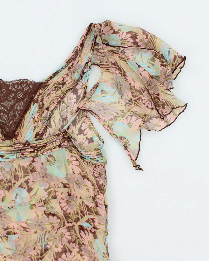 Vintage Y2k 00s Silk Sheer Floral Top - S