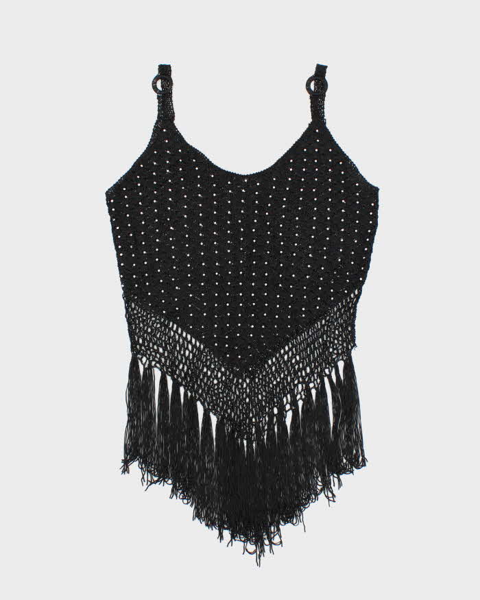 Vintage Y2k 00s Crochet Beaded Fringe Cami - S