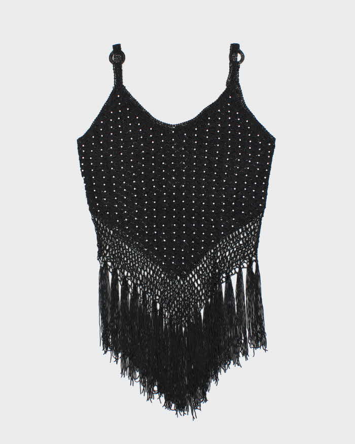 Vintage Y2k 00s Crochet Beaded Fringe Cami - S