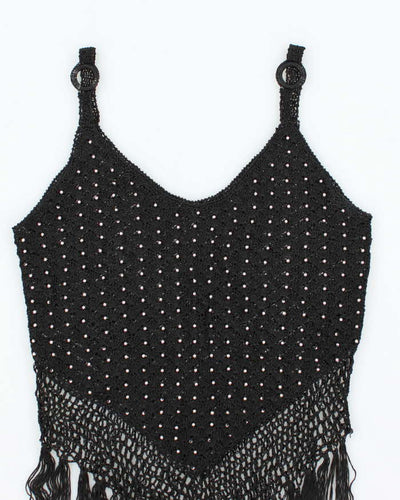 Vintage Y2k 00s Crochet Beaded Fringe Cami - S