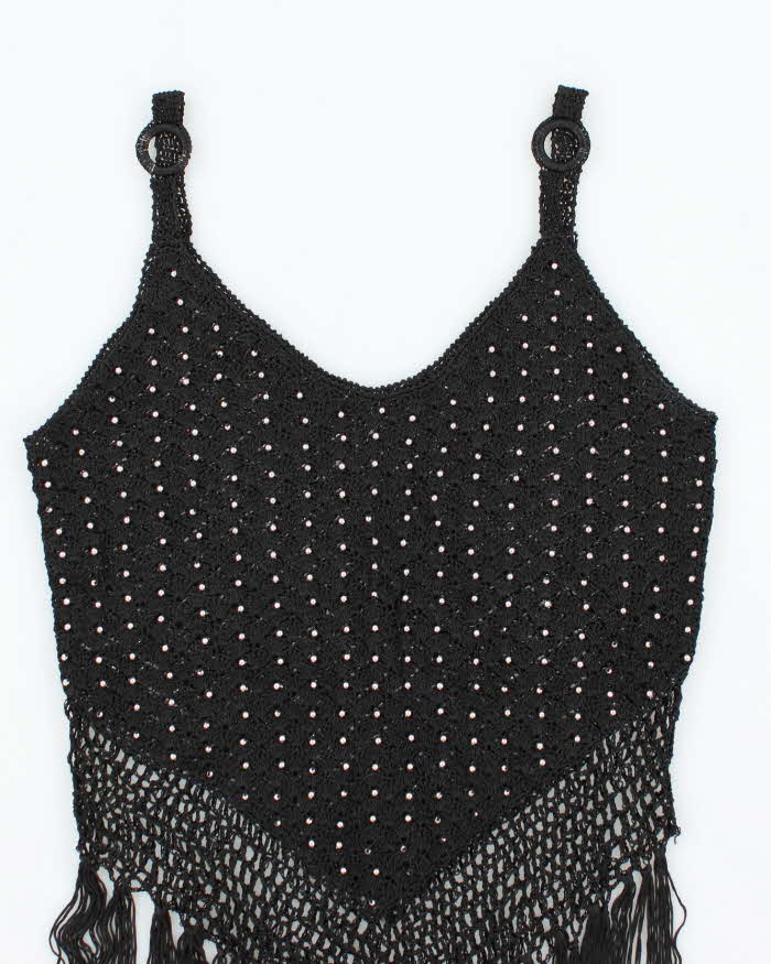 Vintage Y2k 00s Crochet Beaded Fringe Cami - S