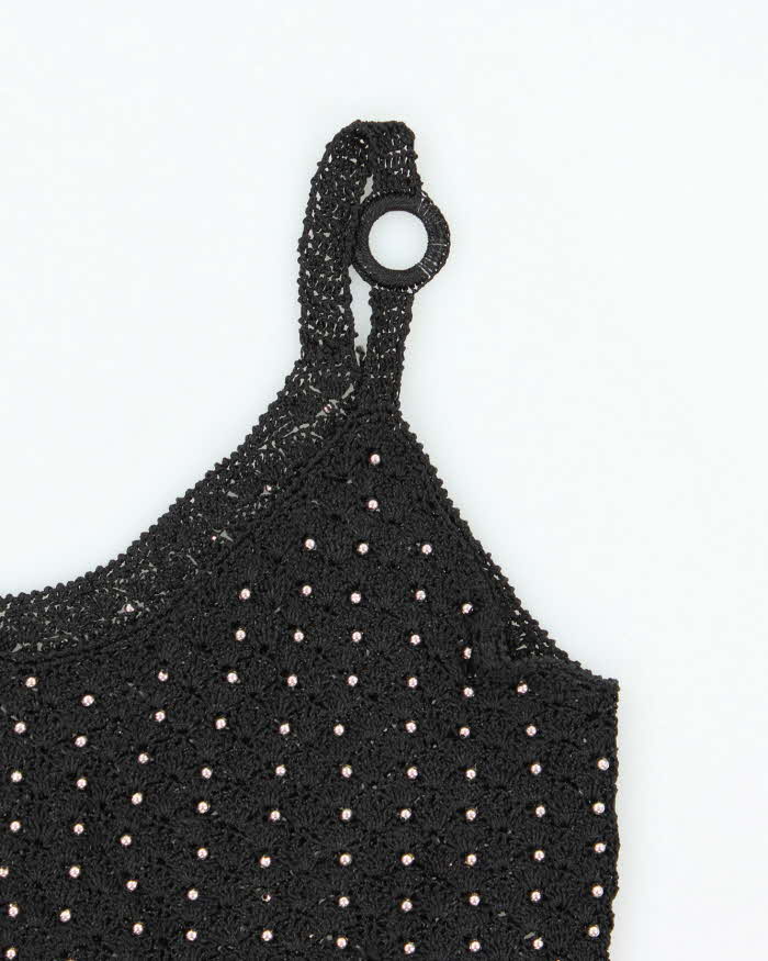 Vintage Y2k 00s Crochet Beaded Fringe Cami - S