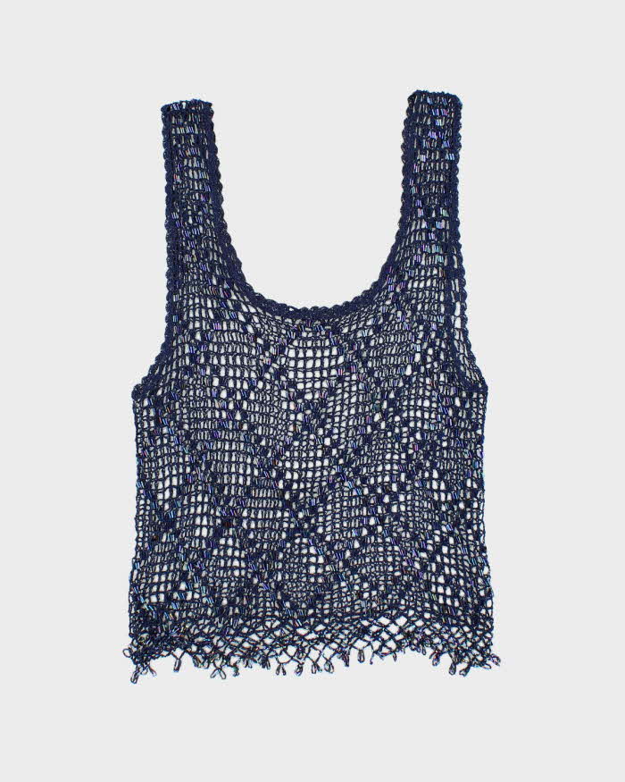 Vintage Y2k 00s Beaded Crochet Cami - S