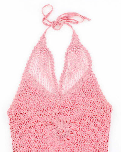 Vintage Y2k 00s Le Chateau Beaded Crochet Halter Neck Top - S