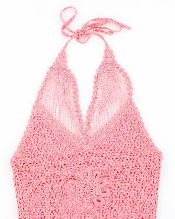 Vintage Y2k 00s Le Chateau Beaded Crochet Halter Neck Top - S