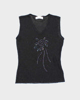 Vintage Y2k 00s Huafu Beaded Sheer Knit Top - S