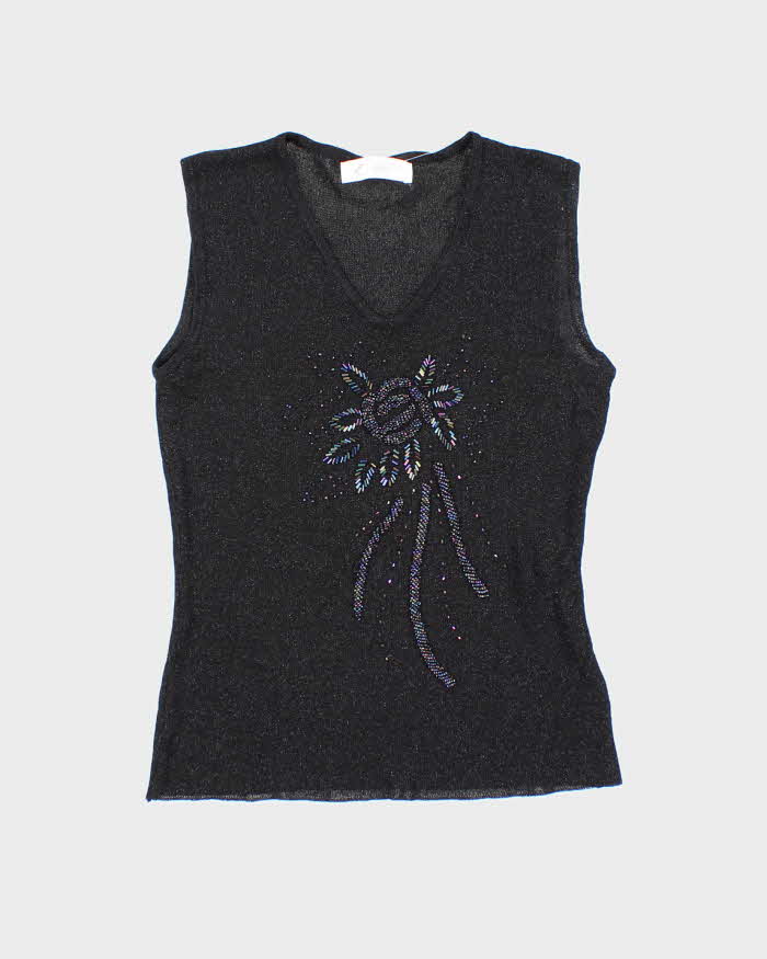 Vintage Y2k 00s Huafu Beaded Sheer Knit Top - S